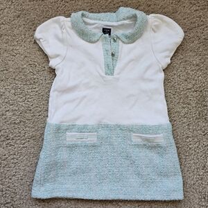 Janie and Jack colorblock sparkle boucle tweed polo dress ivory blue size 12-18M